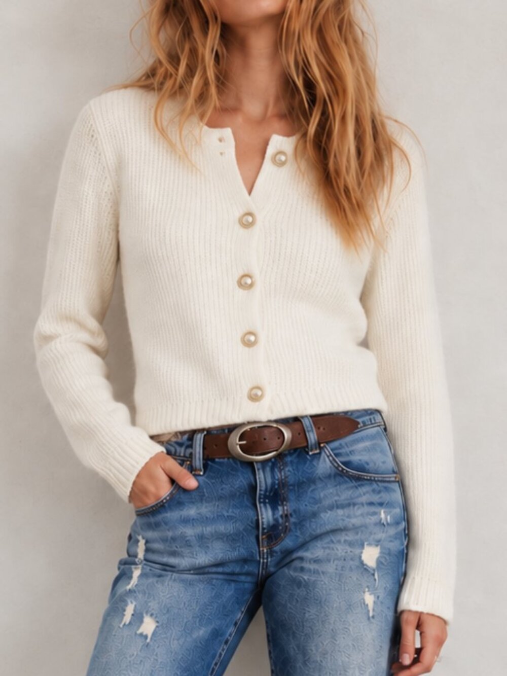 Splendid Fisher Waffle Knit Cardigan Ivory White Button Crewneck Sweater S NEW
